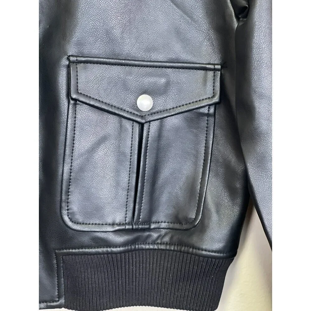 Blank NYC Black Vegan Faux Leather Bomber Jacket Sz Large NWT